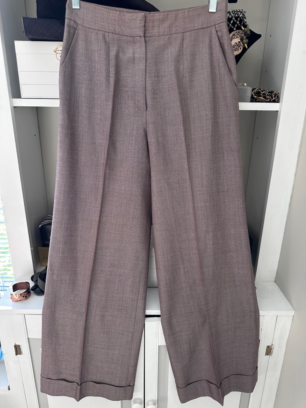 Escada Wide Leg Wool and Silk Dress Pants in Mauve-Taupe sz 36